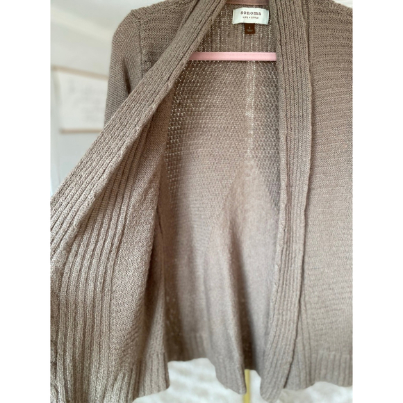 Sonoma Life Style Knit Cardigan Taupe Open Front Cozy Layering Neutral Cozy Soft - Picture 6 of 7